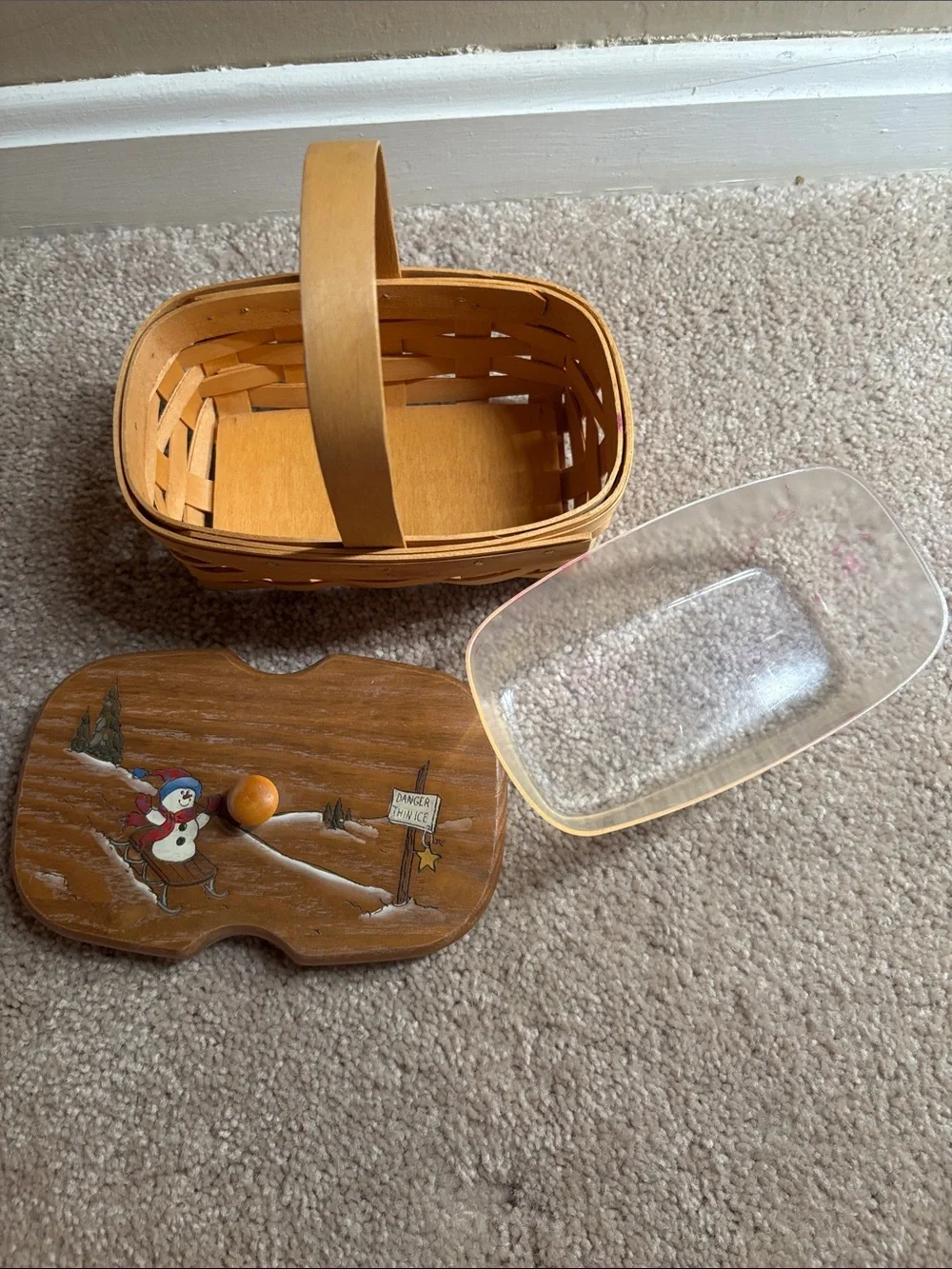 Royce craft baskets Handmade Wooden Holiday Snowman Sewing Basket - Natural Wood